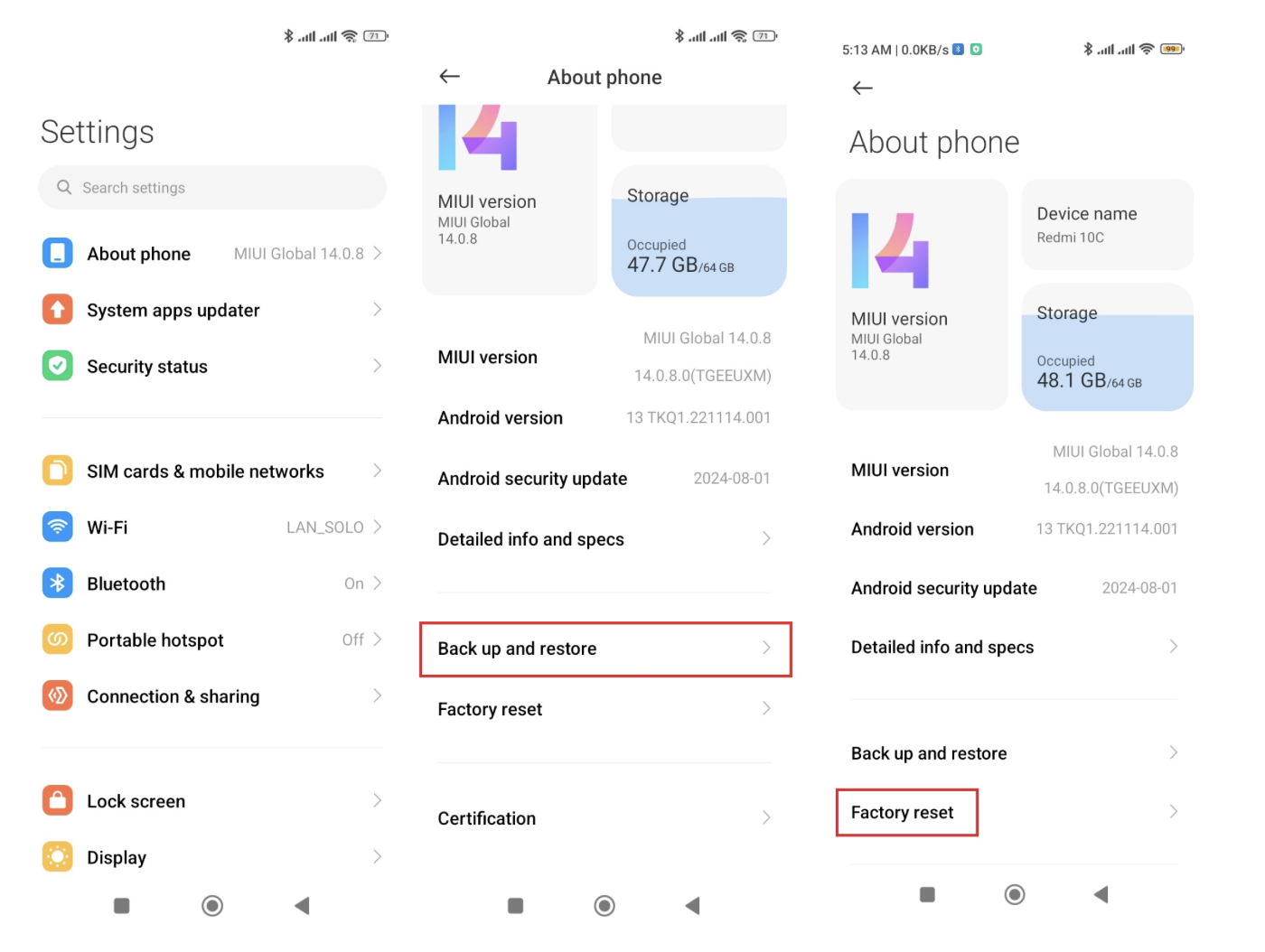 On your Android phone, go to Factory Reset